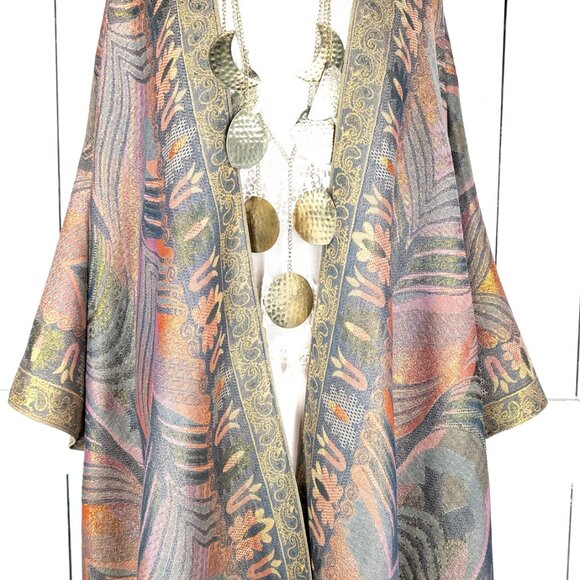 Metallic feather pashmina reversible kimono cover up - Picture 3 of 7